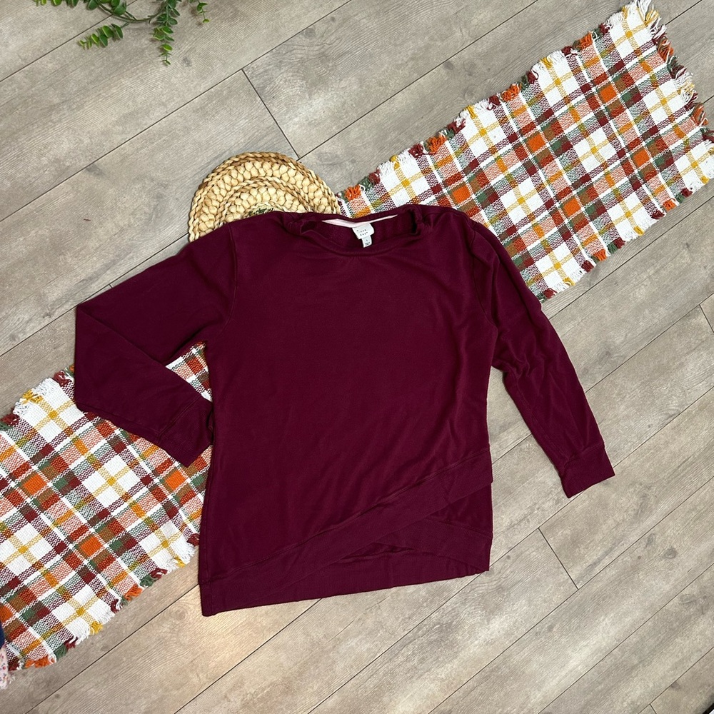 A New Day Women's Long Sleeve Cross-Front Pullover Sweatshirt Burgundy Sz Large - Picture 10 of 15